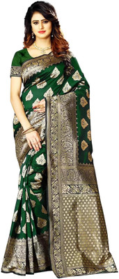 signagraph Woven Kanjivaram Pure Silk Saree(Dark Green, Gold)