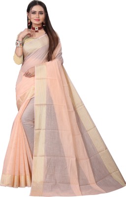 Jumki Fashion Solid/Plain Daily Wear Cotton Linen Saree(Pink)