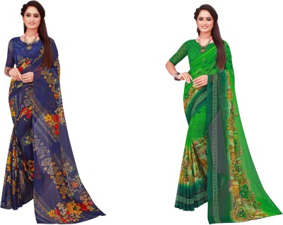 Suntex Geometric Print Daily Wear Georgette Saree(Pack of 2, Green)