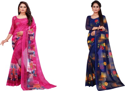 Saadhvi Printed Daily Wear Georgette Saree(Pack of 2, Dark Blue)