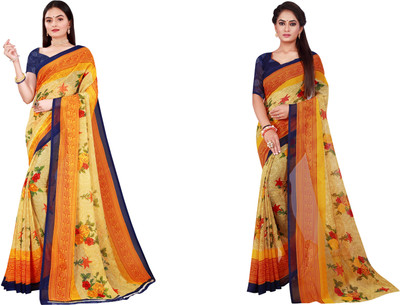 Saadhvi Printed Daily Wear Georgette Saree(Pack of 2, Grey)