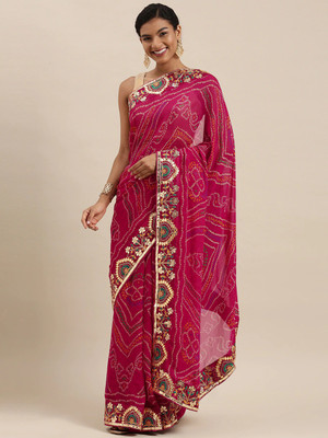 Pandadi Saree Printed Bandhani Georgette Saree(Pink)