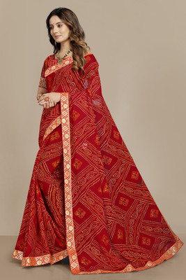 Kanooda Prints Printed Bandhani Georgette Saree(Multicolor)