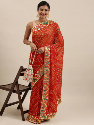 Pandadi Saree Printed Bandhani Georgette Saree(Red)