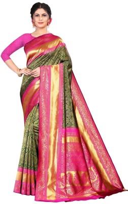 Anjaneya Sarees Woven Banarasi Silk Blend Saree(Pink)