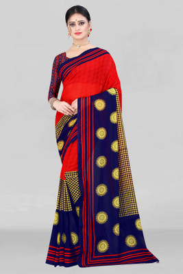 Leelavati Blocked Printed Bollywood Georgette Saree(Red)