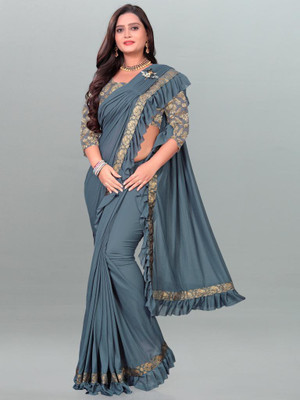 JAY AMBEY FABRICS Solid/Plain Bollywood Lycra Blend Saree(Grey)
