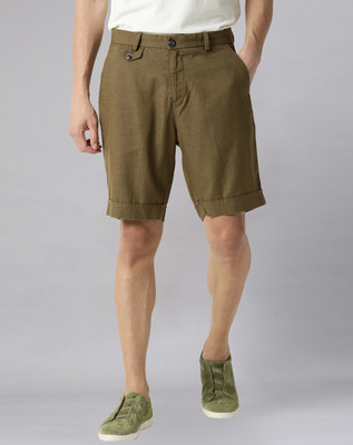 RARE RABBIT Solid Men Dark Green Basic Shorts