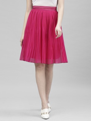 KASSUALLY Solid Women Pleated Pink Skirt