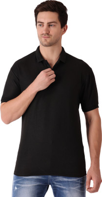Maleno Solid Men Polo Neck Black T-Shirt
