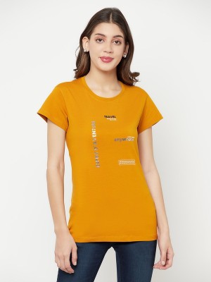 CRIMSOUNE CLUB Printed Women Round Neck Yellow T-Shirt