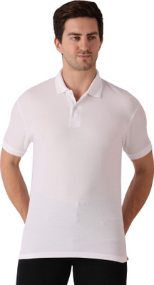 SYLZON Solid Men Polo Neck White T-Shirt