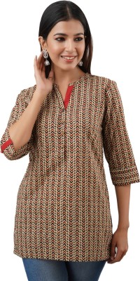 JAIPURETHNICWEAVES Casual Printed Women Beige Top