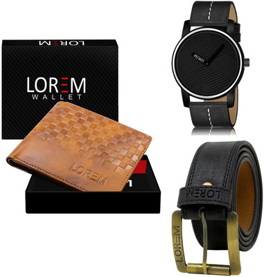 LOREM Belt, Wallet & Watch Combo(Beige)