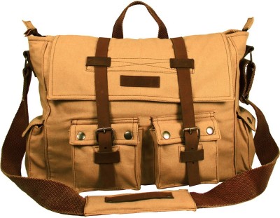 The House of Tara Leather Accented Solid Canvas 15.6 L Large Laptop Backpack(Beige)