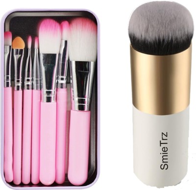 SMIETRZ High Quality Make-Up Brushes with black tin box & 1 PC Blush Foundation Brush(Pack of 8)