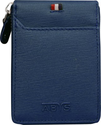 ABYS Genuine Leather RFID protection Navy Blue Card Holder with Metallic Zip Closure 10 Card Holder(Set of 1, Blue)