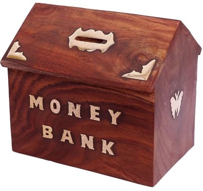 S.I Creation Sheesham Wooden Money Bank/ Coin Collector/Kids Toy / Piggy Bank Hut Shape Small Coin Bank(Brown)