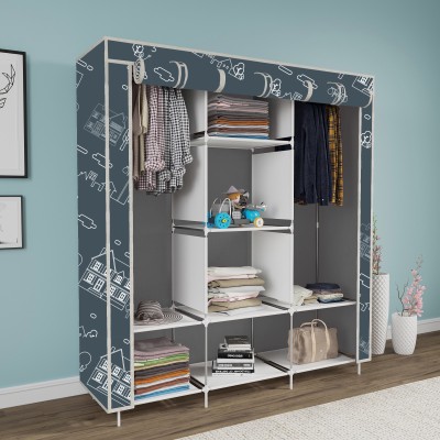 Flipkart Perfect Homes Studio 3 Door Unique 8 Shelf Printed PP Collapsible Wardrobe(Finish Color - House cartoon Printed, DIY(Do-It-Yourself))