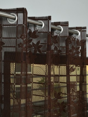 Lucacci 274 cm (9 ft) Net Transparent Long Door Curtain (Pack Of 2)(Printed, Dark Brown)