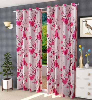 VeNom 243 cm (8 ft) Polyester Room Darkening Long Door Curtain (Pack Of 2)(Floral, Pink)