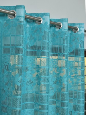 Lucacci 153 cm (5 ft) Net Transparent Window Curtain (Pack Of 2)(Printed, Aqua)