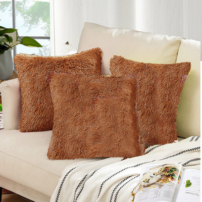 PICKKART Microfibre Solid Cushion Pack of 3(Coffee Brown)