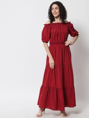 FUNDAY FASHION Women A-line Maroon Dress