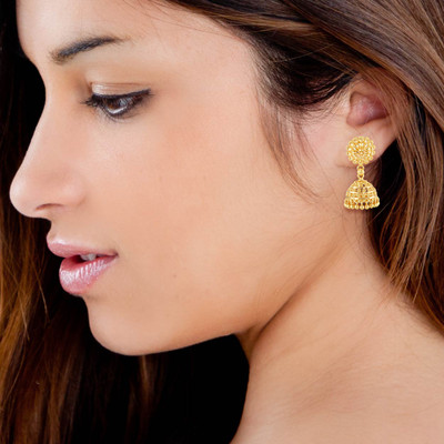 MEENAZ jhumka earrings women golden ladies traditional south screw temple 1 gram gold Ruby Alloy, Metal, Copper, Brass, Stone Drops & Danglers, Earring Set, Jhumki Earring