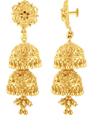 MEENAZ jhumka earrings women golden ladies traditional south screw temple 1 gram gold Ruby Alloy, Metal, Copper, Brass, Stone Jhumki Earring