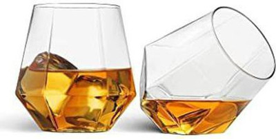 Adhunyk (Pack of 2) Diamond Cut Shape Water Glass Set of 2 Glass Set Wine Glass(200 ml, Glass, Clear)