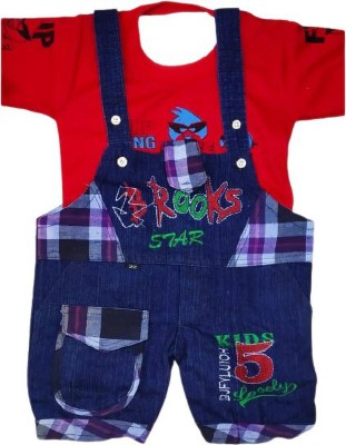 KIDZWING Dungaree For Baby Boys & Baby Girls Casual Printed Cotton Blend(Red, Pack of 1)