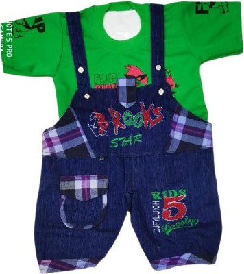 KIDZWING Dungaree For Baby Boys & Baby Girls Casual Printed Cotton Blend(Green, Pack of 1)