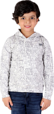 HOPZ Boys Printed Cotton Blend Regular T Shirt(Grey, Pack of 1)