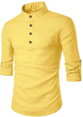 INMARTS Men Solid Straight Kurta(Yellow)