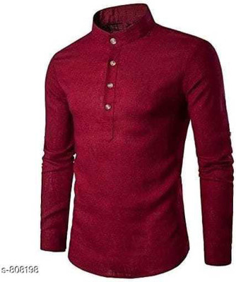 FINFOL Men Solid Straight Kurta(Maroon)