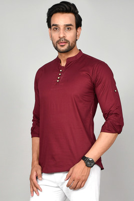 WearCulture Men Solid Straight Kurta(Maroon)