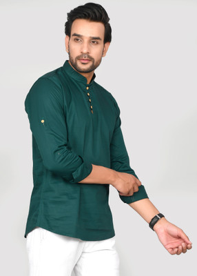 WearCulture Men Solid Straight Kurta(Dark Green)