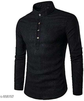 INMARTS Men Solid Straight Kurta(Black)
