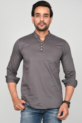 WearCulture Men Solid Straight Kurta(Grey)