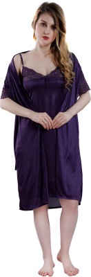 Womenoire Women Nighty with Robe(Purple)