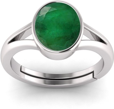 TODANI JEMS Certified 12.25 Ratti 11.62 Carat Emerald Panna Gemstone For Women's and Men's Metal Emerald Silver Plated Ring
