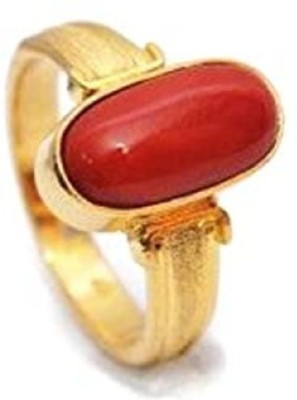 RATAN BAZAAR Certified & Natural Coral Ring for Women Copper Coral Gold Plated Ring