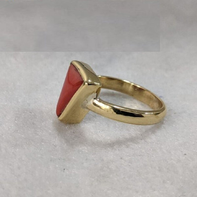 KUNDLI GEMS Certified Coral Stone Natural Ring for Women Copper Coral Gold Plated Ring