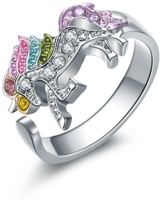 MYKI Gorgeous Multi Color Unicorn Ring For Women & Girls Stainless Steel Cubic Zirconia Silver Plated Ring