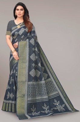 PRIYANSH CREATION Printed Bollywood Cotton Blend Saree(Blue)