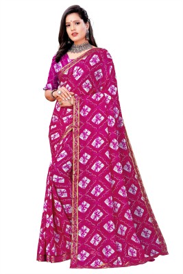 Kanooda Prints Printed Bandhani Georgette Saree(Pink)