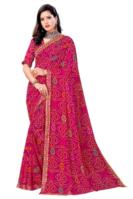 Kanooda Prints Printed Bandhani Georgette Saree(Pink)