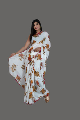 Ravi Collections Printed Handloom Pure Cotton Saree(White)