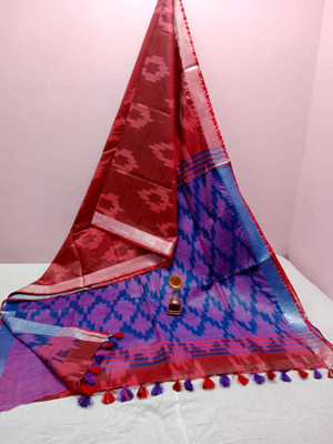 HAIDER ALI AND SONS Printed Bhagalpuri Cotton Blend Saree(Red, Purple)